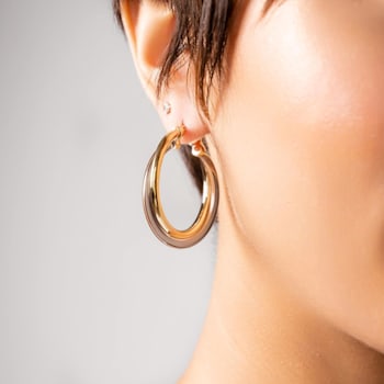 14K Yellow Gold Over Sterling Silver Acrylic Crossover Hoop Earrings in Blackberry
