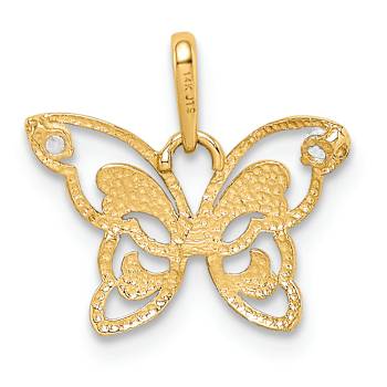 14k Yellow Gold Polished Cubic Zirconia Butterfly Pendant