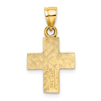 14K Yellow Gold Polished and Textured Cross Charm Pendant
