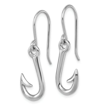 Rhodium Over Sterling Silver Polished Hook Dangle Earrings