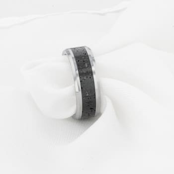 KILAUEA Men’s Polished Tungsten Wedding Band with Lava Rock Stone Inlay
w/Polished Beveled Edges 8mm
