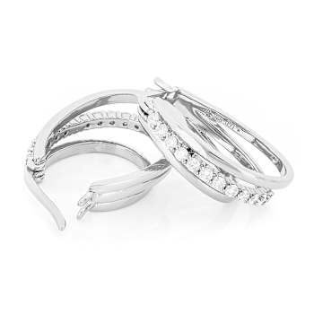 Polished And Pave Lab-Grown Diamond Hoop Earrings In PlatInum Over
Sterling Silver