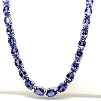 Oval Tanzanite Rhodium Over Sterling Silver Necklace, 47.78 ctw