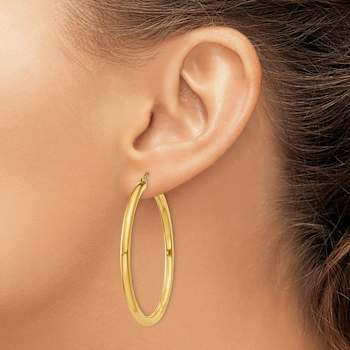 14k Yellow Gold 1 9/16" Polished Tube Hoop Earrings