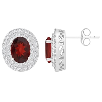 8x6mm Oval Garnet And White Topaz Accent Rhodium Over Sterling Silver
Double Halo Stud Earrings