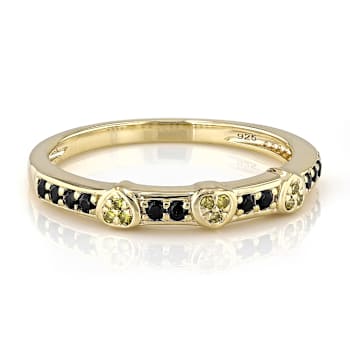 Black Spinel And Yellow Diamond Band Ring In 18K Gold Over Sterling
Silver 0.54ctw
