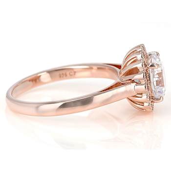 Round CZ Ring With Halo In 18K Rose Gold Over Sterling Silver