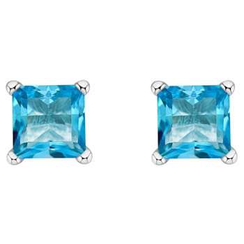 4mm Princess Cut Blue Topaz 14k White Gold Stud Earrings