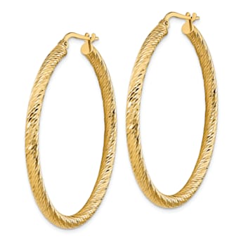 14k Yellow Gold Diamond-Cut 1 3/4" Round Hoop Earrings