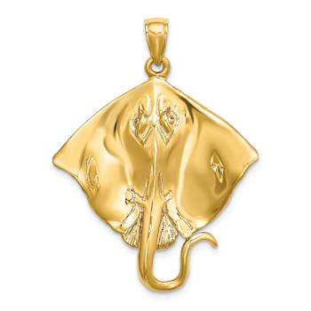 14k Yellow Gold Polished and Textured Stingray Charm