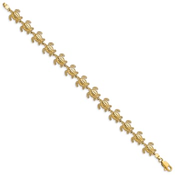 14k Yellow Gold Polished and Textured Mini Sea Turtle Link Bracelet
