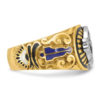 10K Two-Tone Yellow and White Gold Men's Textured and Enameled Masonic
Blue Lodge Ring