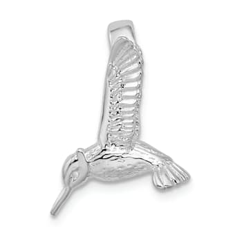 Rhodium Over Sterling Silver Polished 3D Hummingbird Slide Pendant