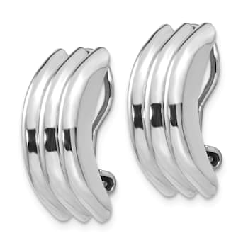 Rhodium Over 14k White Gold Omega Clip Non-pierced Earrings
