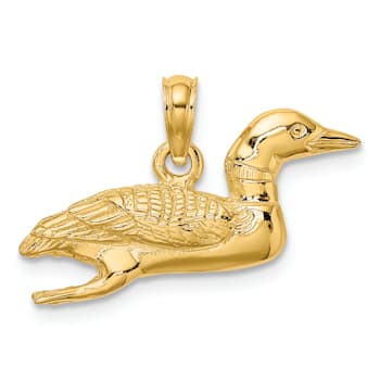 14k Yellow Gold Solid 3D Polished and Textured Mallard pendant
