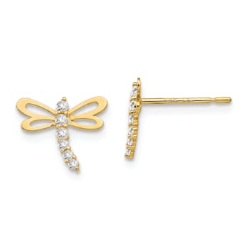 14K Yellow Gold Cubic Zirconia Children's Dragonfly Post Earrings