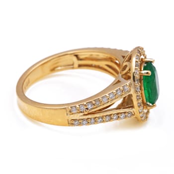 1.07 Ctw Emerald With 0.42 Ctw White Diamond Ring in 14K YG