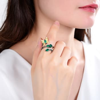 Green Agate and Nanocrystal 14K Gold Over and Black Rhodium Over
Sterling Silver Butterfly Ring
