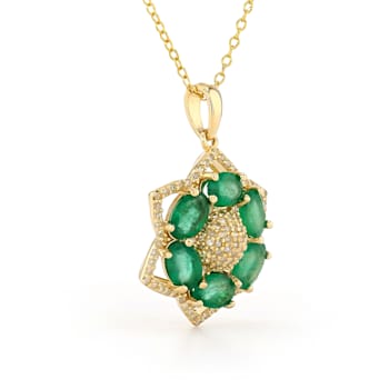 Emerald and Diamond 18K Yellow Gold over Sterling Silver Pendant 2.71ctw