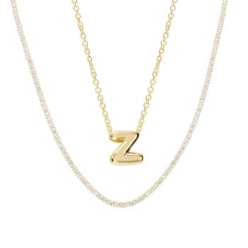 CZ Initial Z Tennis Necklace And Pendant Set In 14K Gold Over Brass 4.05ctw