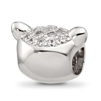 Sterling Silver Cubic Zirconia Fox Face Bead