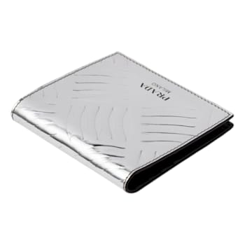 Prada Spazzolato Bifold Card Wallet Metallic Silver Embossed Leather