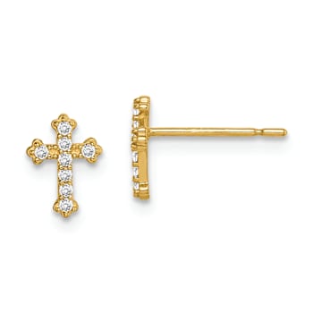 14k Yellow Gold Children's Cubic Zirconia Cross Stud Earrings
