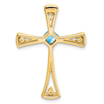 14k Yellow Gold Blue Topaz and Diamond Cross Chain Slide Pendant