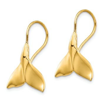 14K Yellow Gold Whale Tail Dangle Earrings