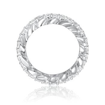 Modern CZ Band Ring In White Rhodium Over Brass