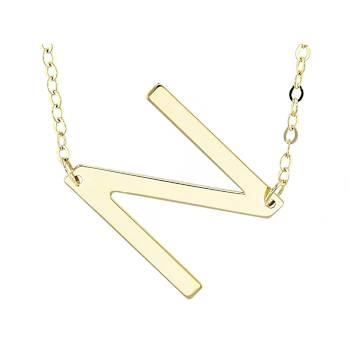 Sideways Initial N Necklace In Solid 14K Yellow Gold 18 Inch