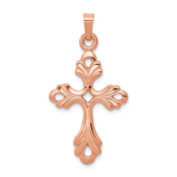 14k Rose Gold Polished Fleur-de-Lis Cross Pendant