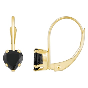5mm Heart Shape Black Onyx 10k Yellow Gold Drop Earrings