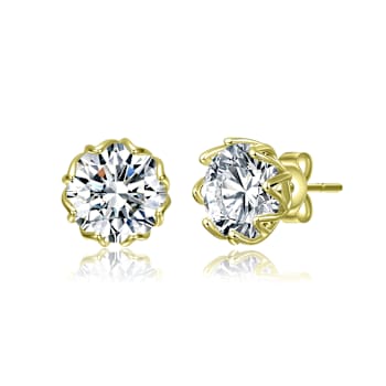 CZ Stud Earrings In 14K Gold Over Sterling Silver 3.8ctw