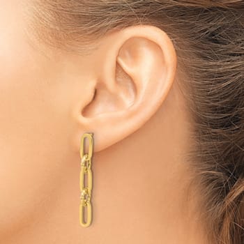 14k Yellow Gold Polished and Textured Chain Link Dangle Earrings
