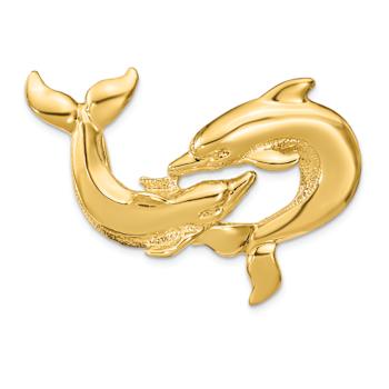 14k Yellow Gold Polished Fits Up to 10mm and 8mm Double Dolphins Slide Pendant