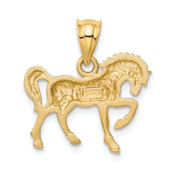 14K Yellow Gold Satin Diamond-cut Horse Pendant
