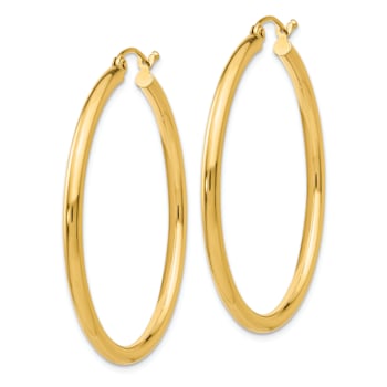 14k Yellow Gold 1 9/16" Polished Tube Hoop Earrings
