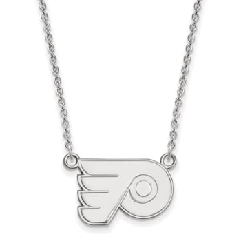 Rhodium Over Sterling Silver NHL LogoArt Philadelphia Flyers Small Necklace