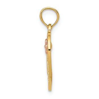 14K Two-tone Gold  Polished Nana with Flower on Heart Pendant