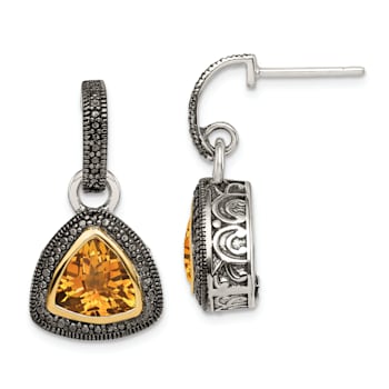 Sterling Silver with 14K Accent Antiqued Citrine Dangle Earrings
