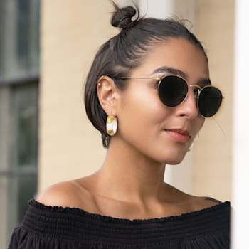 14K Yellow Gold Over Sterling Silver Mini Gold Leaf Acrylic Hoops in White