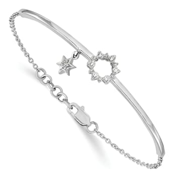 Rhodium Over 14k White Gold Star Dangle Diamond Bangle Bracelet