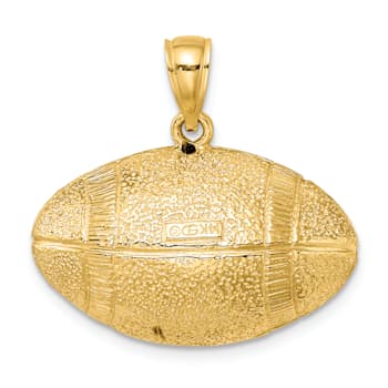 14k Yellow Gold 3D Textured and Brushed Football Horizontal Pendant