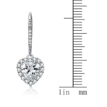 Pear Shape CZ Halo Drop Earrings In Sterling Silver