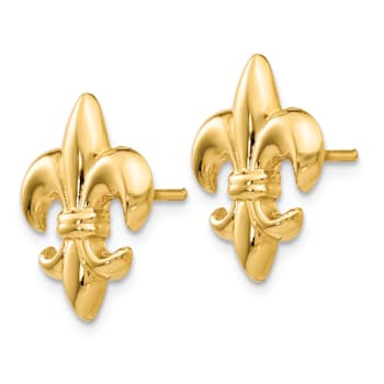 14k Yellow Gold Small Fleur-De-Lis Stud Earrings