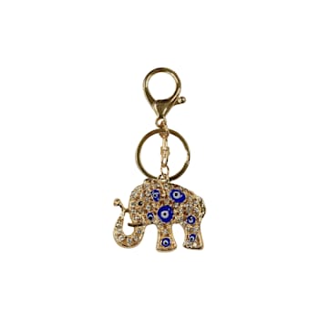 Gold Tone Blue Evil Eye Elephant