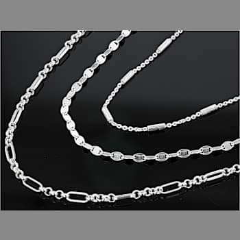 Mixed Chain Necklace Set Of 3 In Sterling Silver