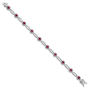 Rhodium Over Sterling Silver Fancy Lab Created Ruby and Cubic Zirconia Bracelet