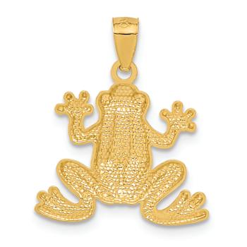14k Yellow Gold Polished and Textured Frog Pendant